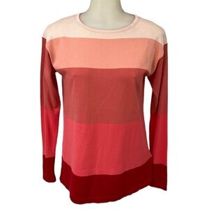 BROOKS BROTHERS Red Fleece Sweater Top Stripe Red Pink Long Sleeve Small…